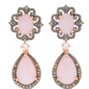 Gem Treasures 1.25" Pink Opal, Champagne Diamond and White Zircon Earrings